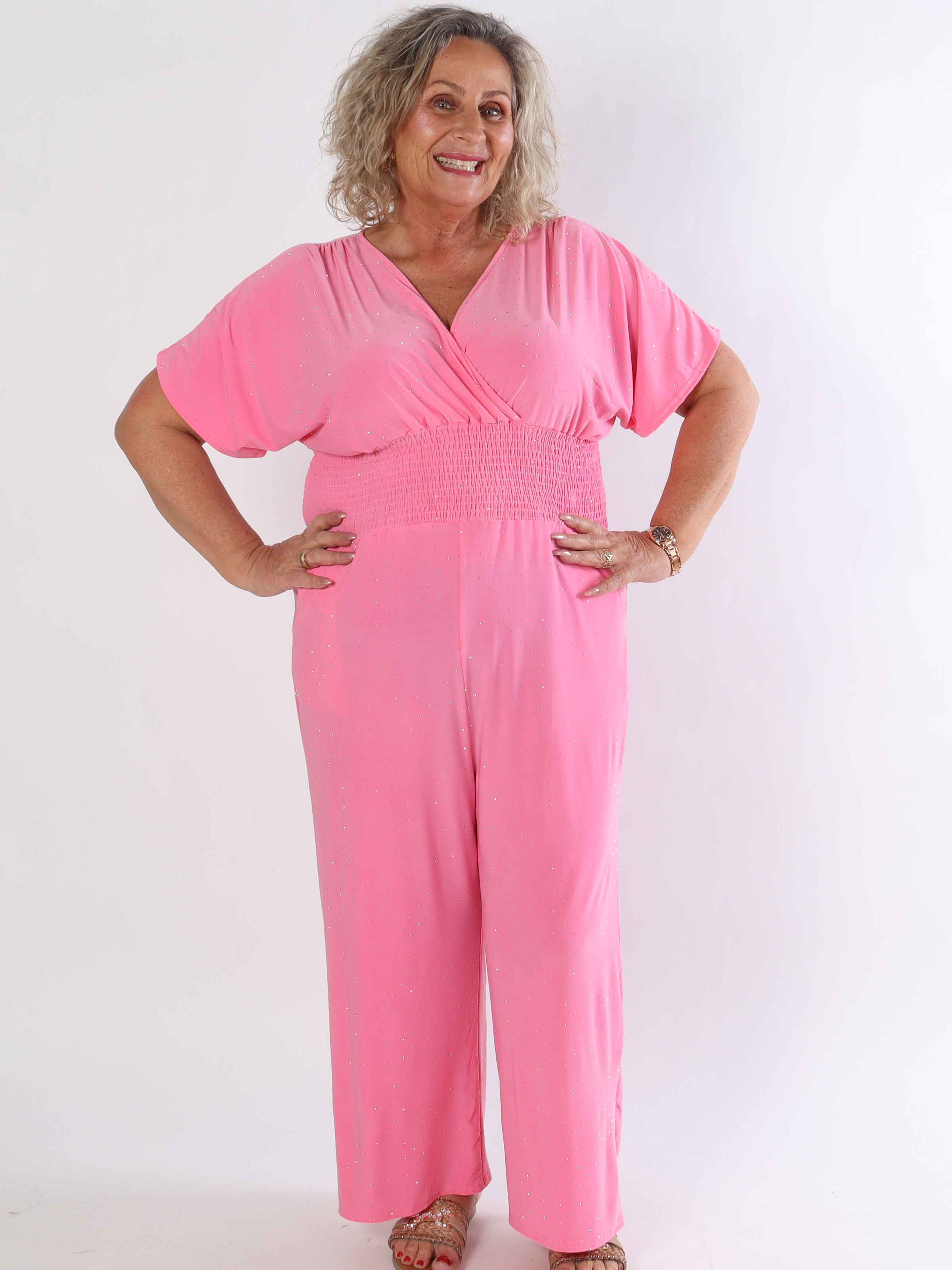 Pams Crystal Jumpsuit - Elastisk plus size byxdräkt pyntad med strass